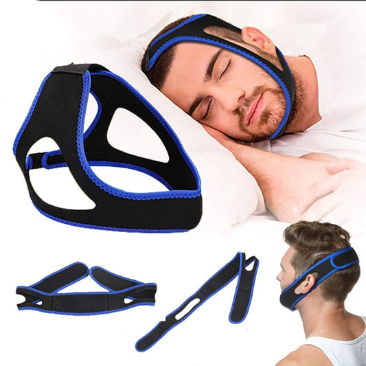 Anti-Snoring Chin Strap-for Sleep Apnea, Adjustable and Breathable Chin Strap for Cpap Users, Effective Snoring Solution to Stop Snoring for Men and Women (Blue and Black/Black)